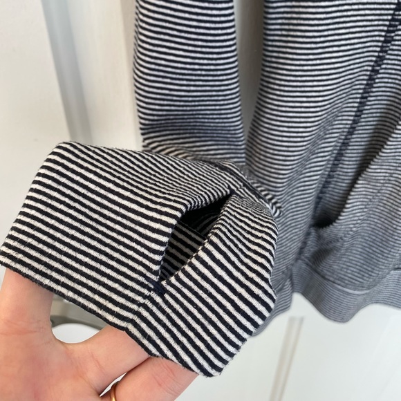 ATHLETA | Stripe Navy 3/4 zip Pullover Size Small - Picture 2 of 8